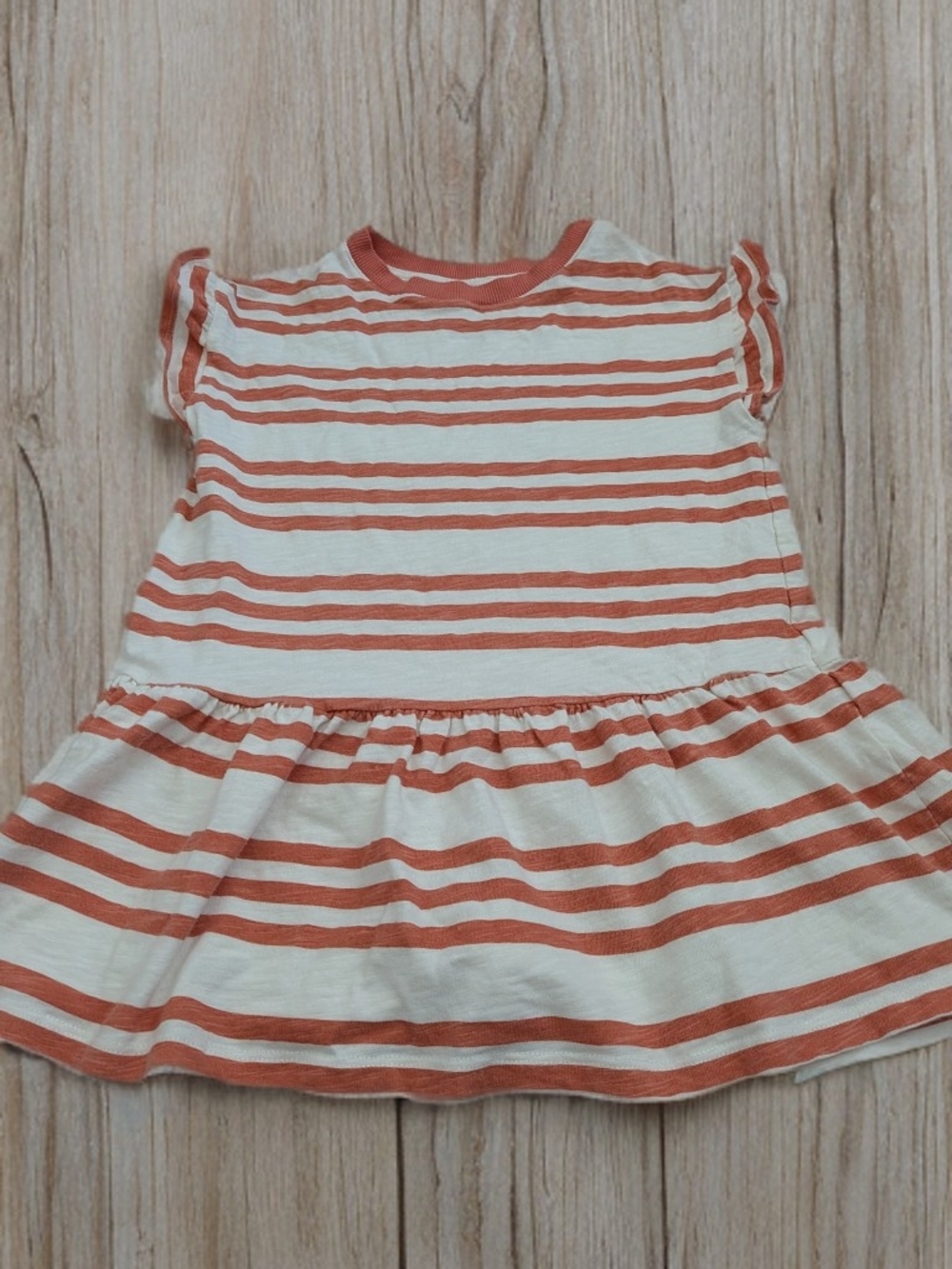 Girls' Short Sleeve Striped Peplum Tee - Cream & Rust Size 5T